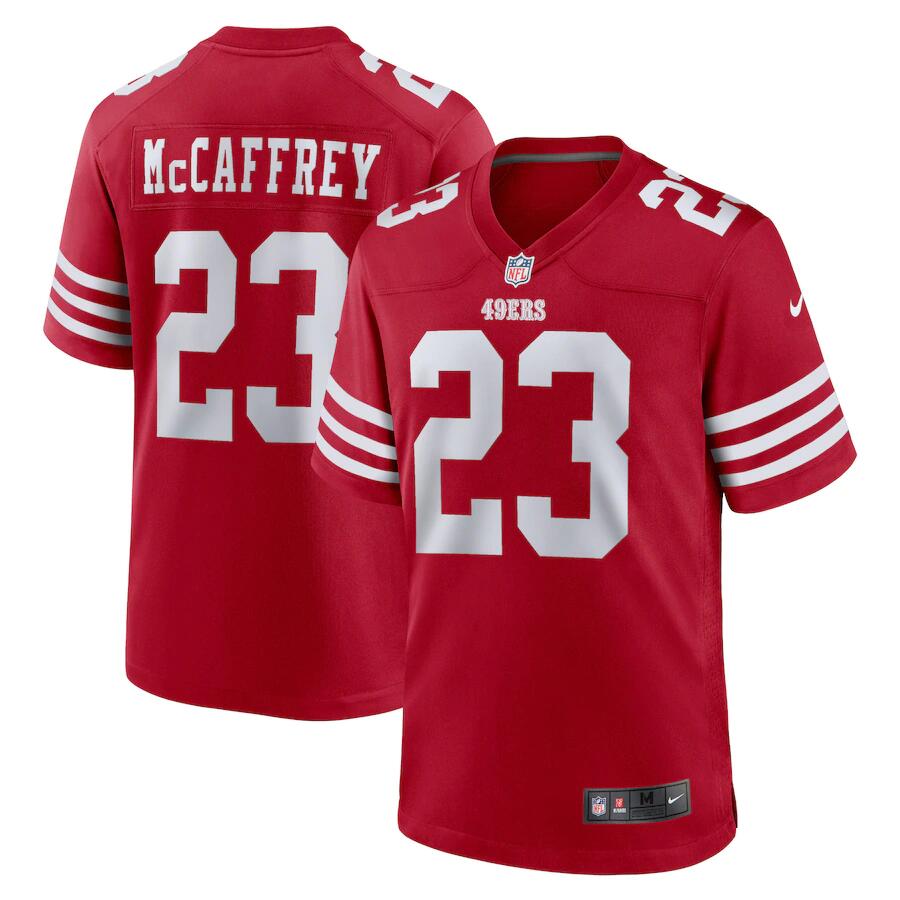 Men's San Francisco 49ers #23 Christian McCaffrey 2022 Red Stitched Football Game Jersey